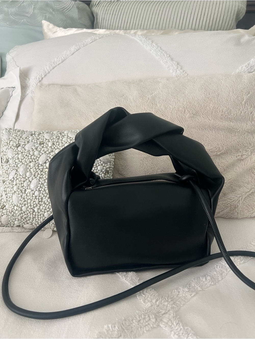 Street Level Black Twisted-Top Shoulder/Hobo Bag